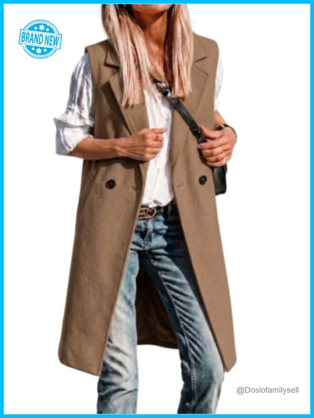 Womens Long Wool Blend Vest Sleeveless Blazer Jacket Knee Length Peacoat